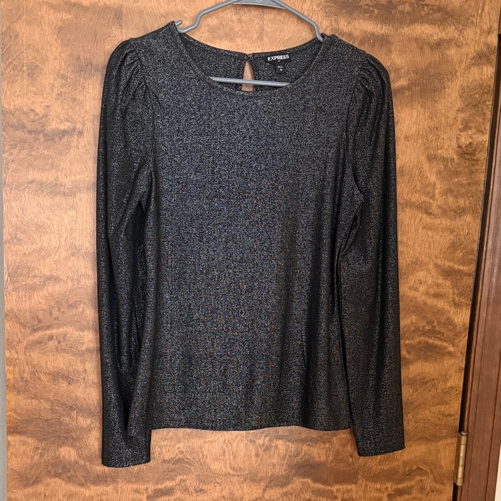NWOT Express Shimmering Black Long Sleeve Blouse - Small